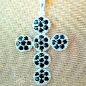 MEN'S- TAHITIAN BLACK SPINEL CROSS, STERLING. FREE 16"-18"ADJ. BLACK CORD,  (P-…